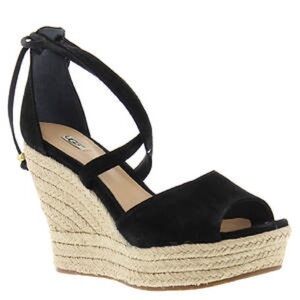 UGG Black Suede Espadrille Regan Wedge Sandals 8.5
